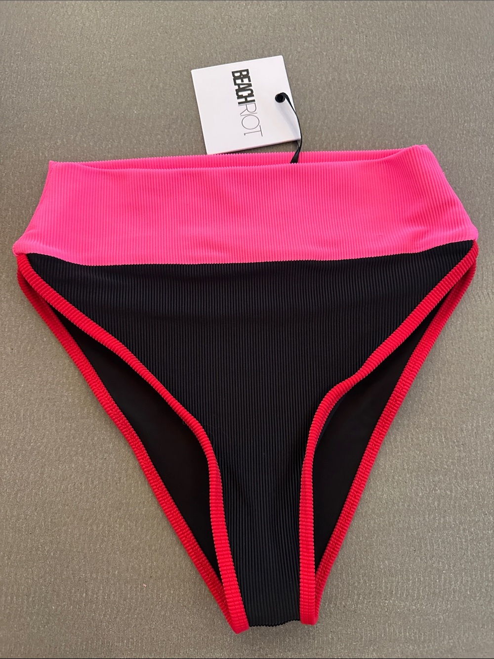 Beach Riot Hot Pink & Black High-Waist Bikini Bottom